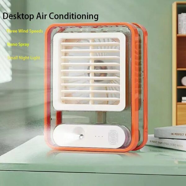 (NW00086) Portable Desktop Air Conditioner USB Mini Air Cooler Fan Water Cooling Fan with 3 Speed Spray Humidifier Purifier for Car Home Rechargeable (random color)