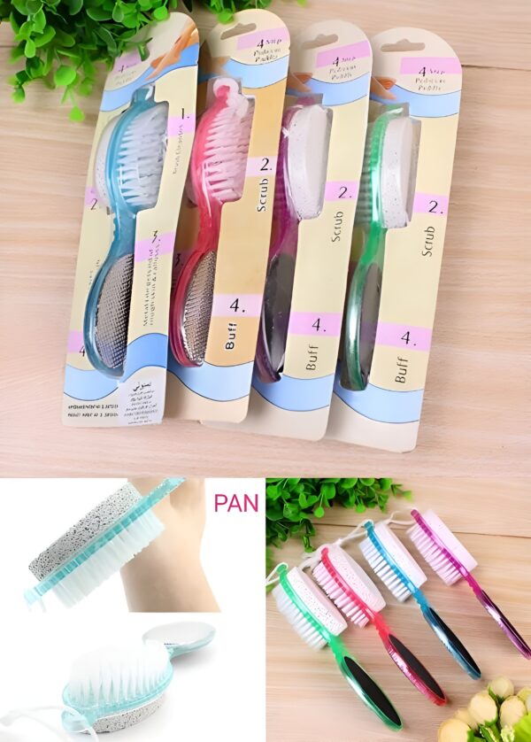 (NW000249) 4 In 1 Foot scrubber | Multi Use Pedicure Paddle Brush - 4 Step Pedicure Cleanse, Scrub, File And Buff (Random color)